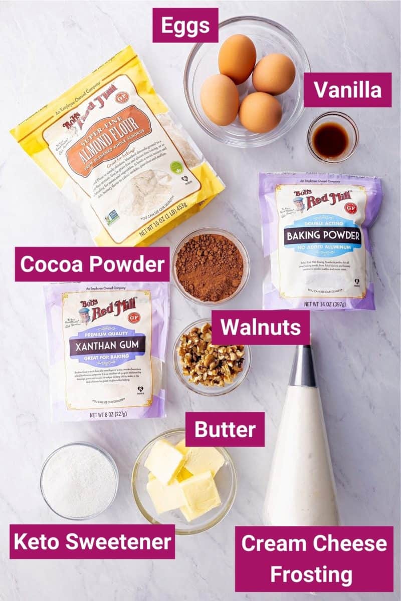 ingredients needed to make keto almond flour brownie cupcakes