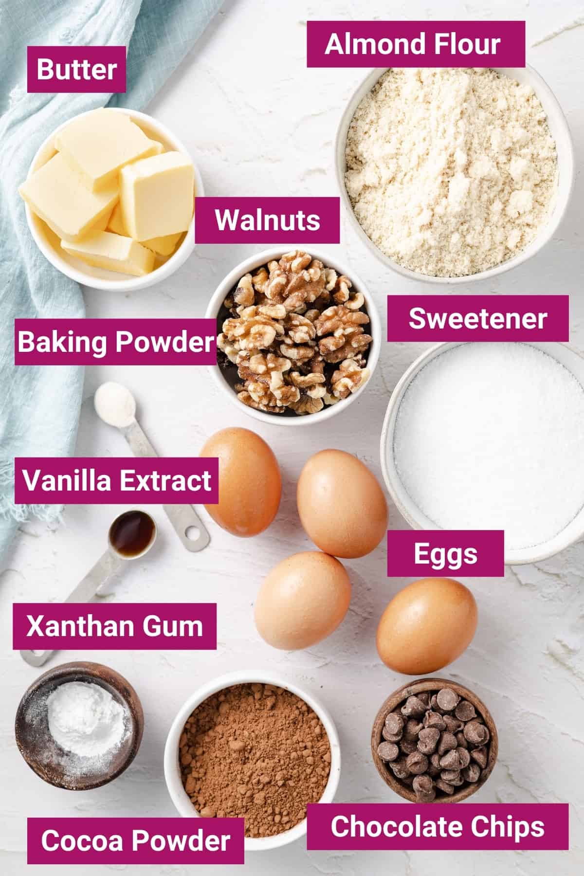 photo of the ingredients needed to make gluten free almond flour brownies