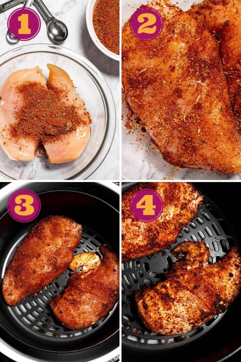 photo step by step for how to make dry rub chicken breasts in the Ninja Foodi