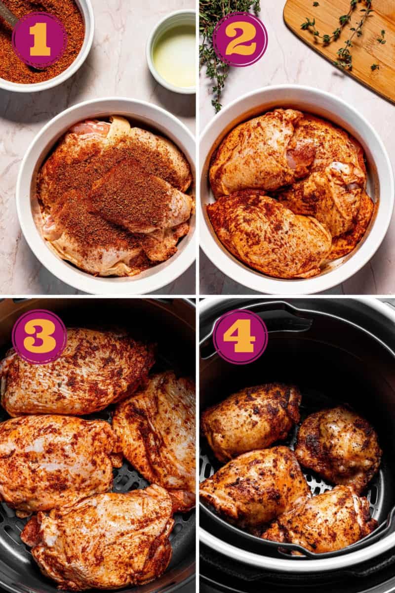 photo tutorial for how to make air fryer chicken thighs