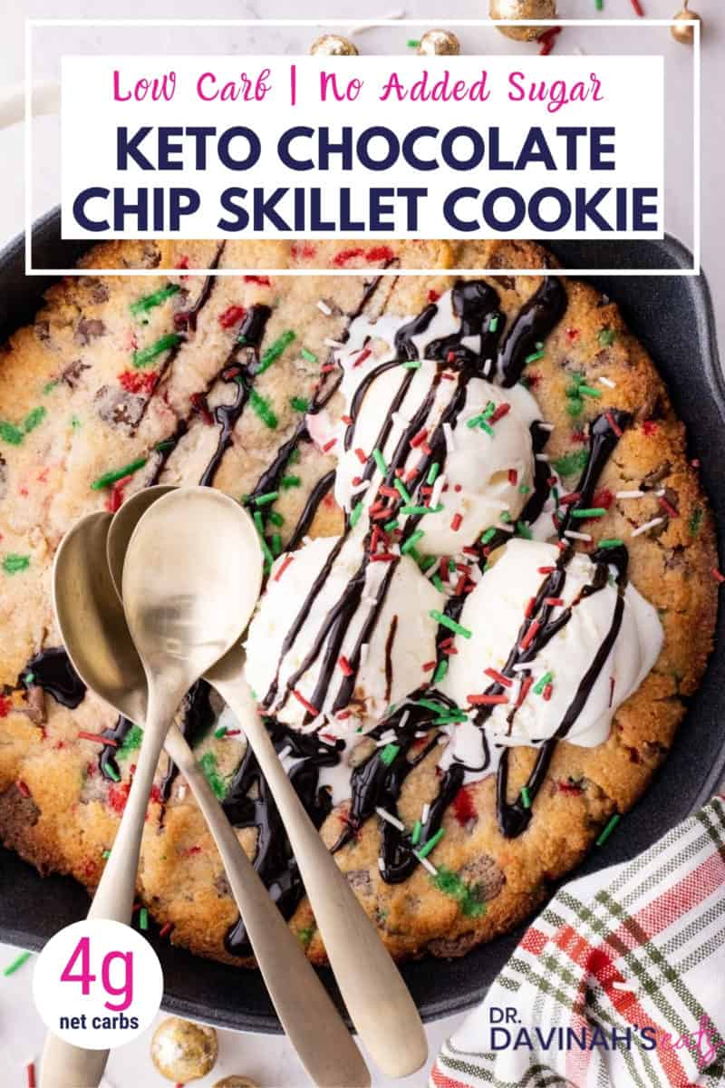 pinterest image for almond flour chocolate chip skillet cookie