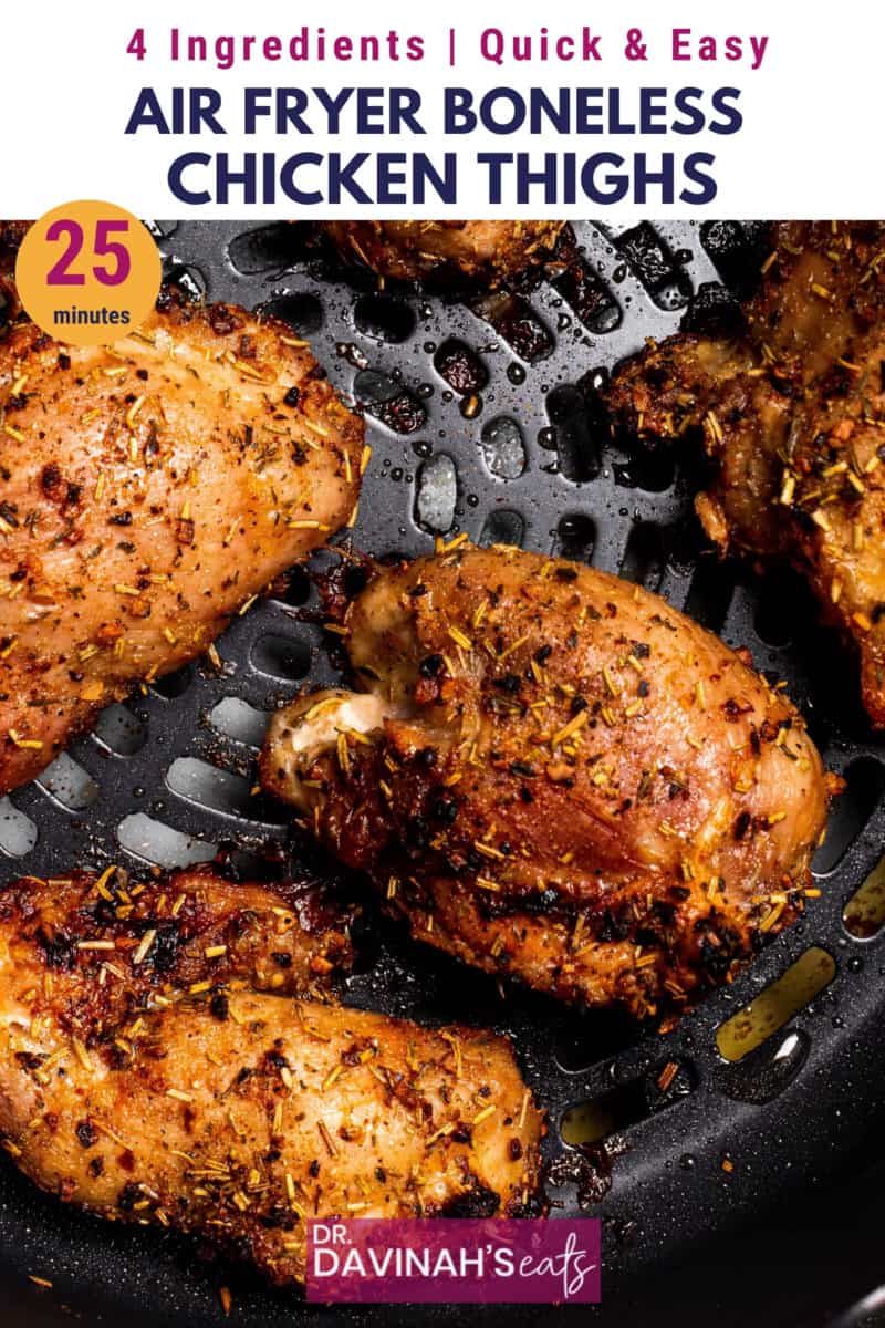 pinterest image for easy boneless chicken thighs in the air fryer
