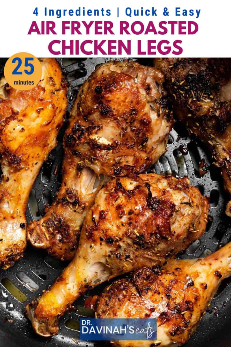 pinterest image for roasted air fryer chicken legs