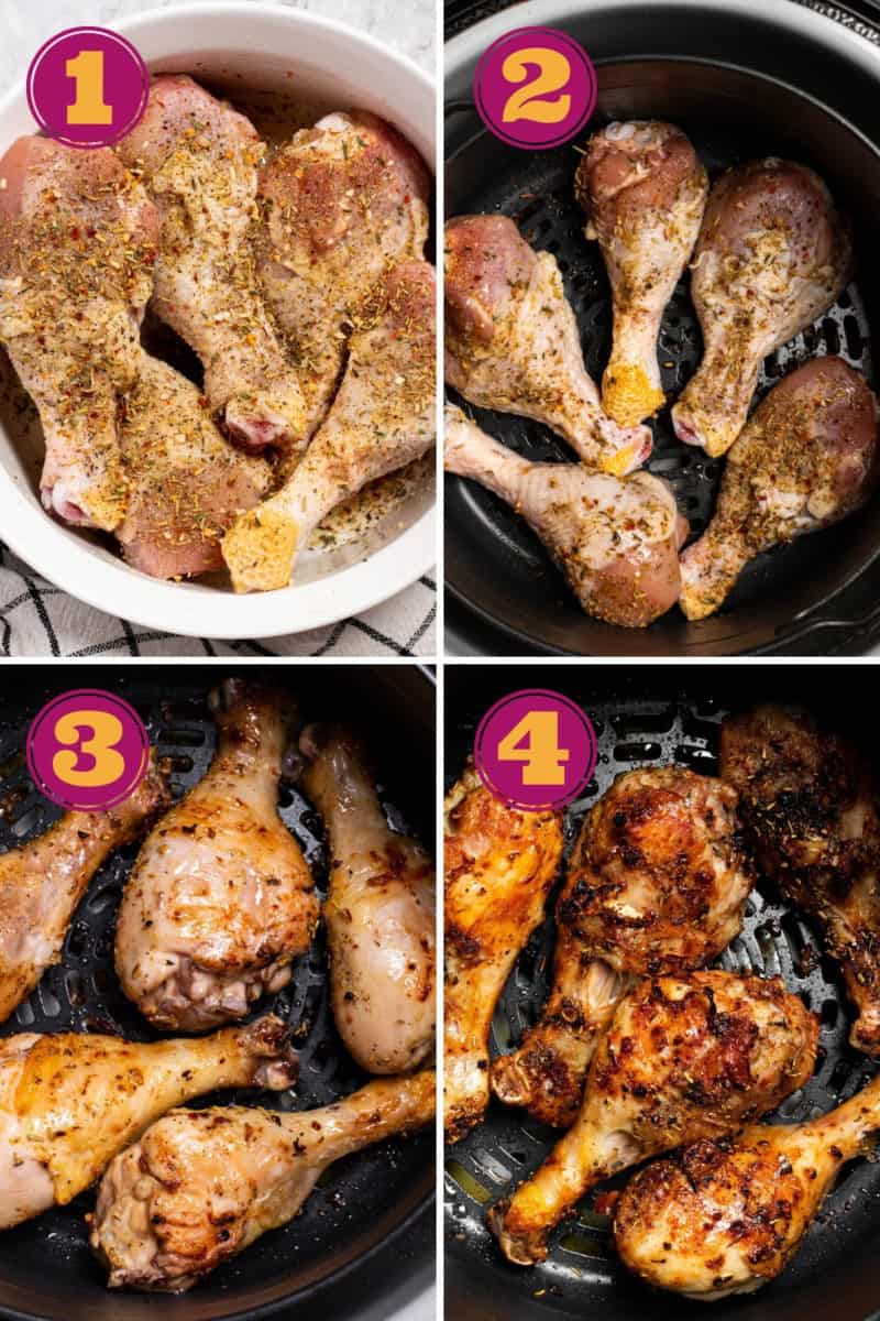 photo tutorial for how to make roasted chicken in an air fryer