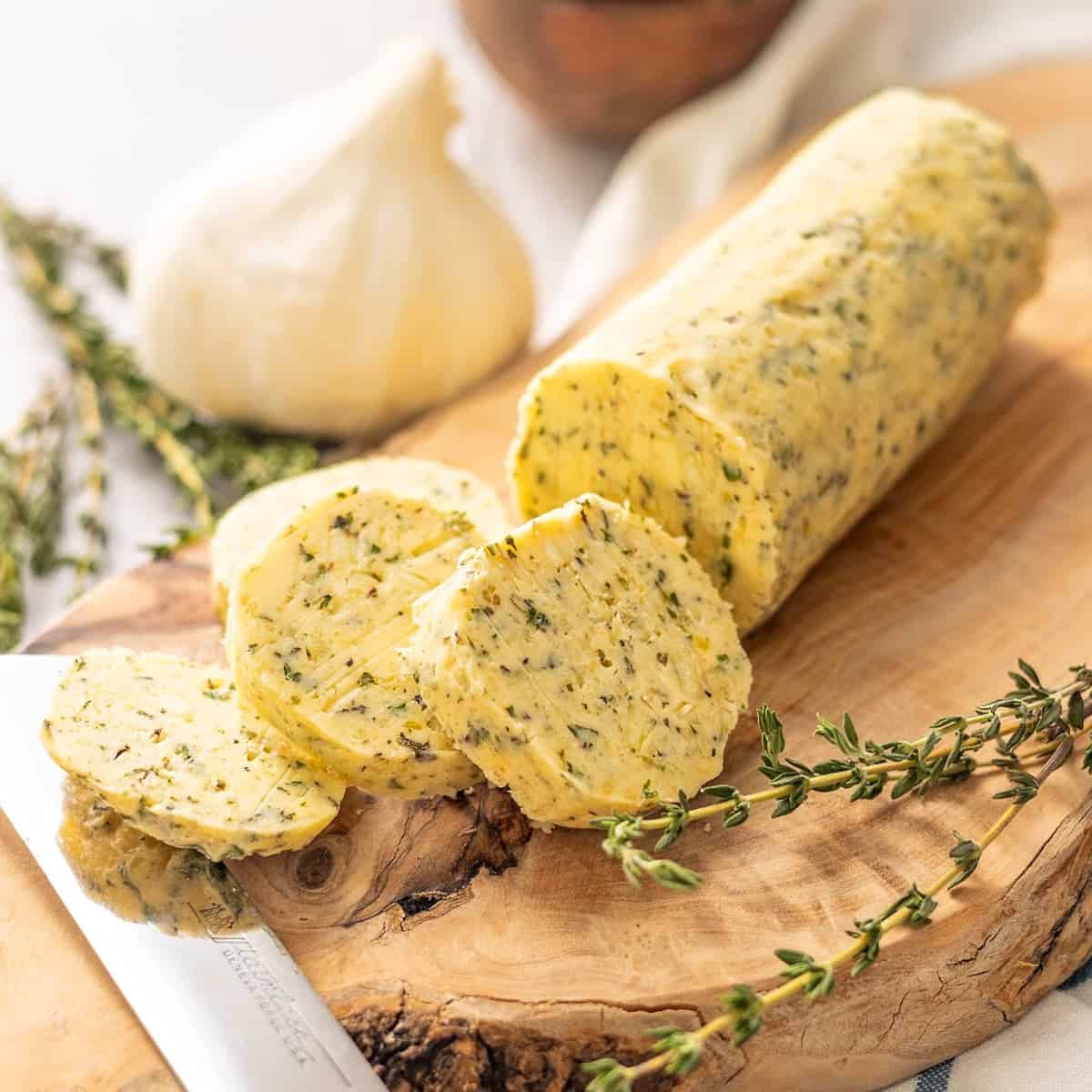 close up of garlic herb butter for steak