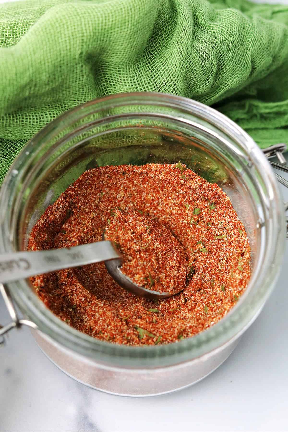 cajun seasoning recipe in a glass spice jar