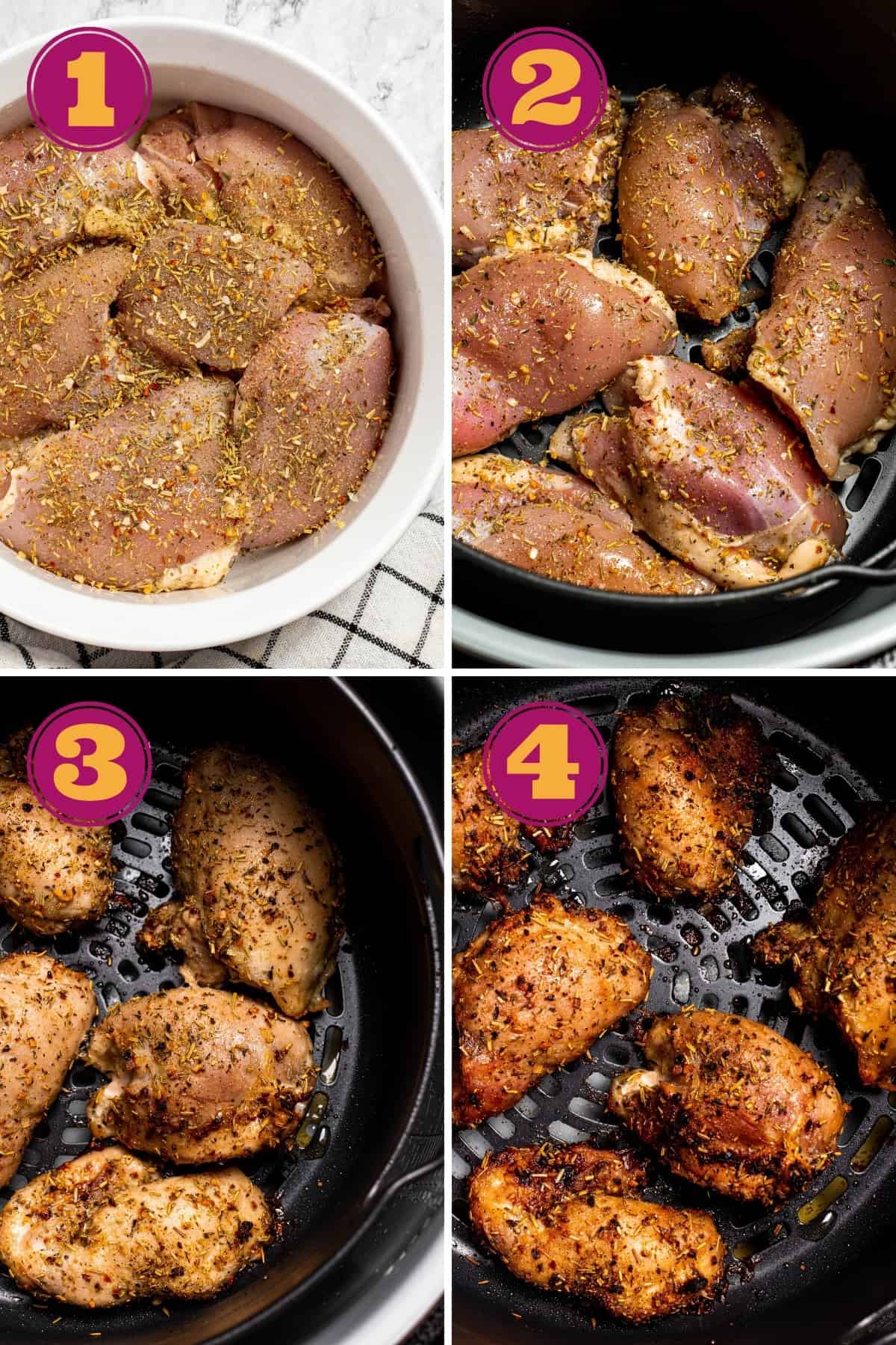 step-by-step instructions for how to make Ninja Foodi boneless air fryer chicken thighs