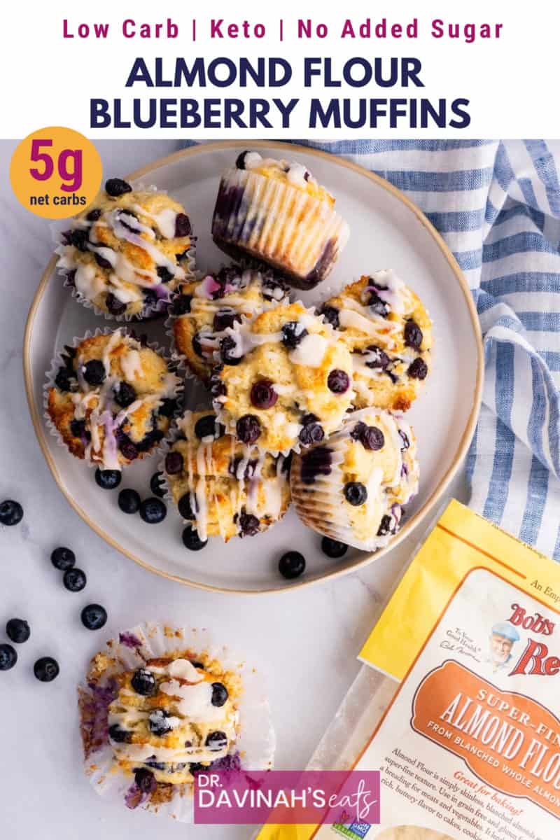 pinterest image for keto blueberry muffins with bobs almond flour