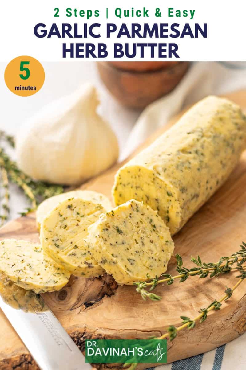 pinterest image for garlic parmesan whipped herb butter