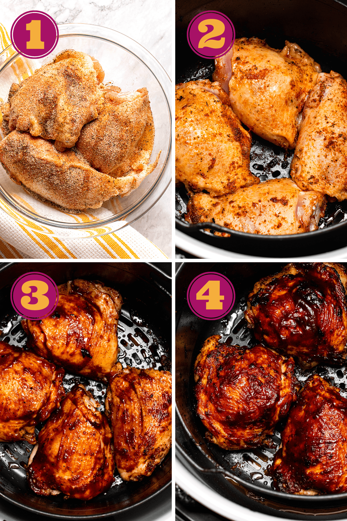 Air Fryer BBQ Chicken Thighs step by step process