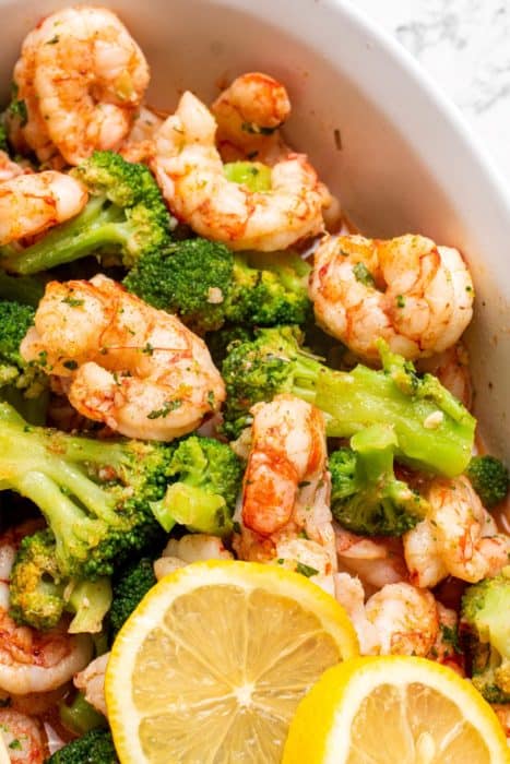 yummy Cajun Shrimp & Broccoli dish on a bowl