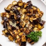 close up of air fryer eggplant on a plate