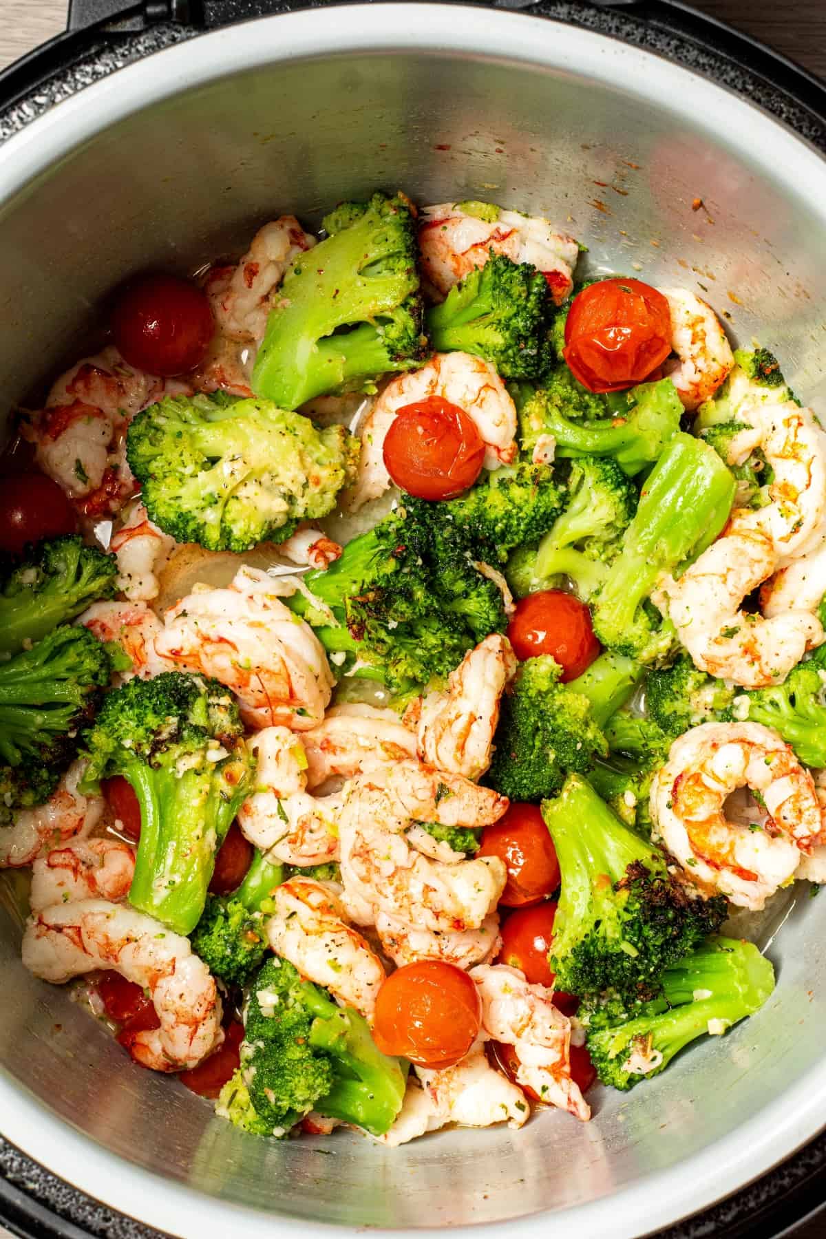added dry white wine on the garlic butter shrimp and broccoli