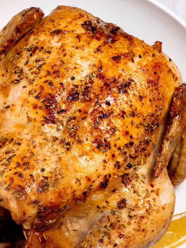 air fryer roasted whole chicken on a plate