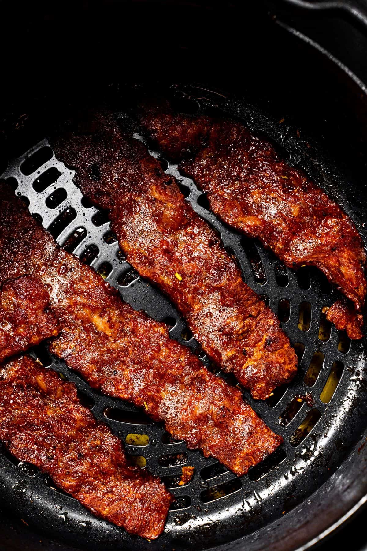 crispy and juicy bacons in an air fryer