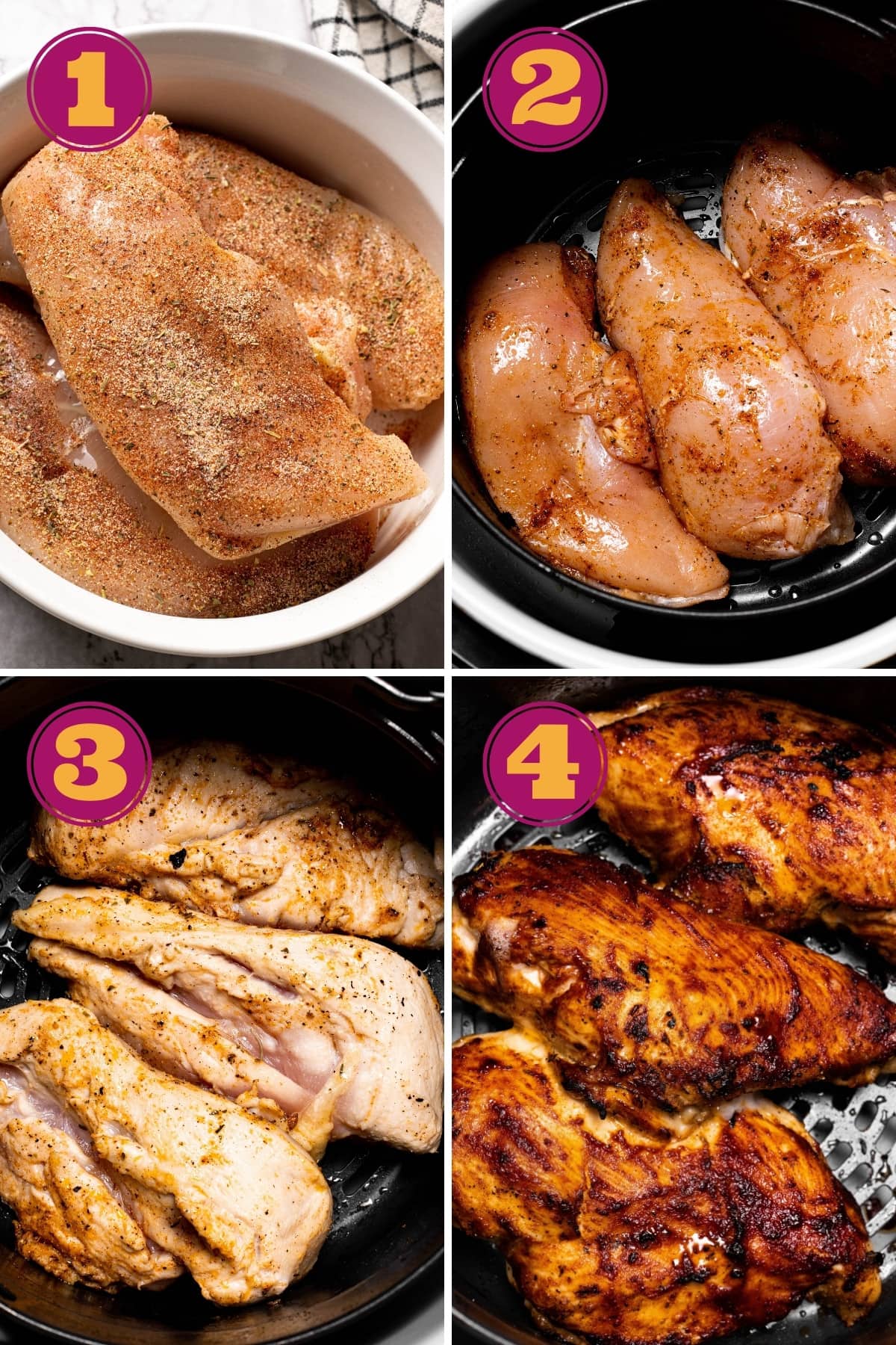 photo collage for how to make bbq chicken breasts in the ninja foodi air fryer