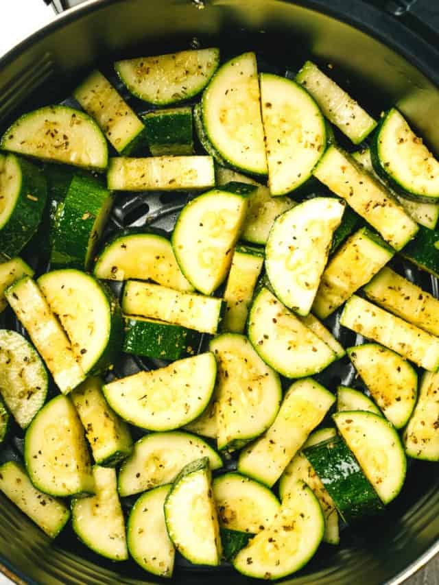 close up of zucchini in an air fryer