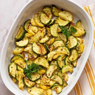 cooked air fryer squash in a white bowl