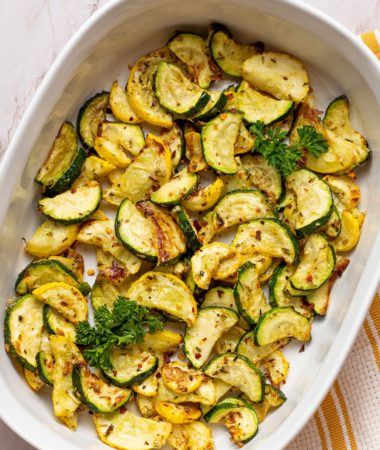 cooked air fryer squash in a white bowl