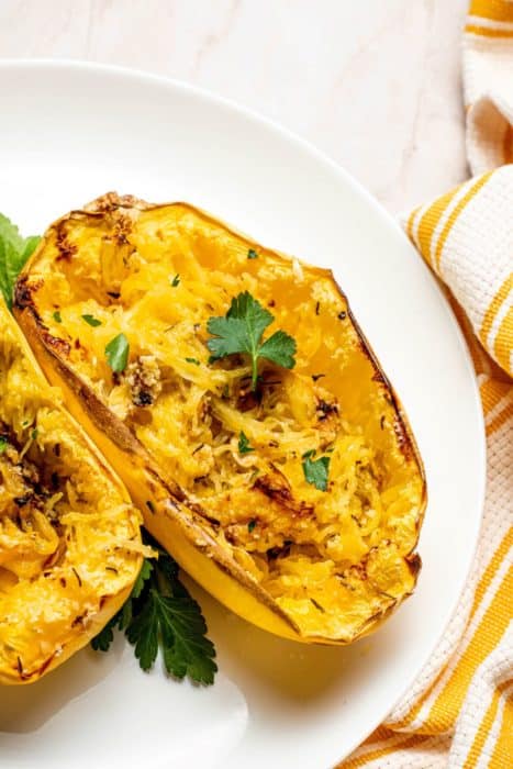 plated Spaghetti Squash cooked in an air fryer