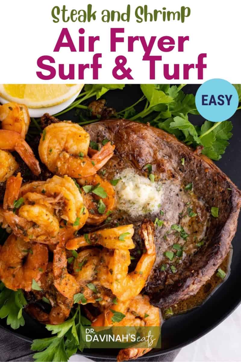 pinterest image for air fryer surf and turf