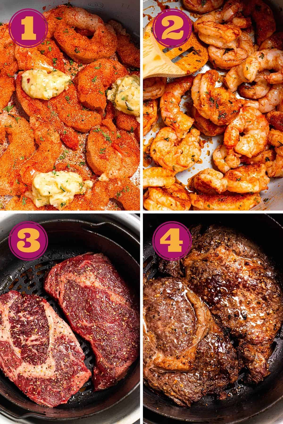 step by step process on how to make Air Fryer Surf & Turf