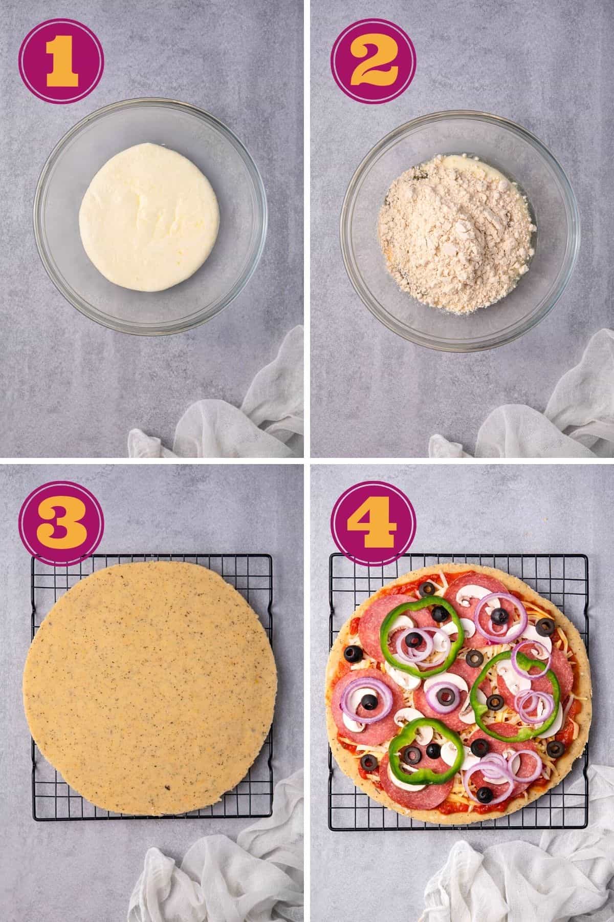 Step by Step instructions for how to make keto pizza crust with Fathead Pizza Dough