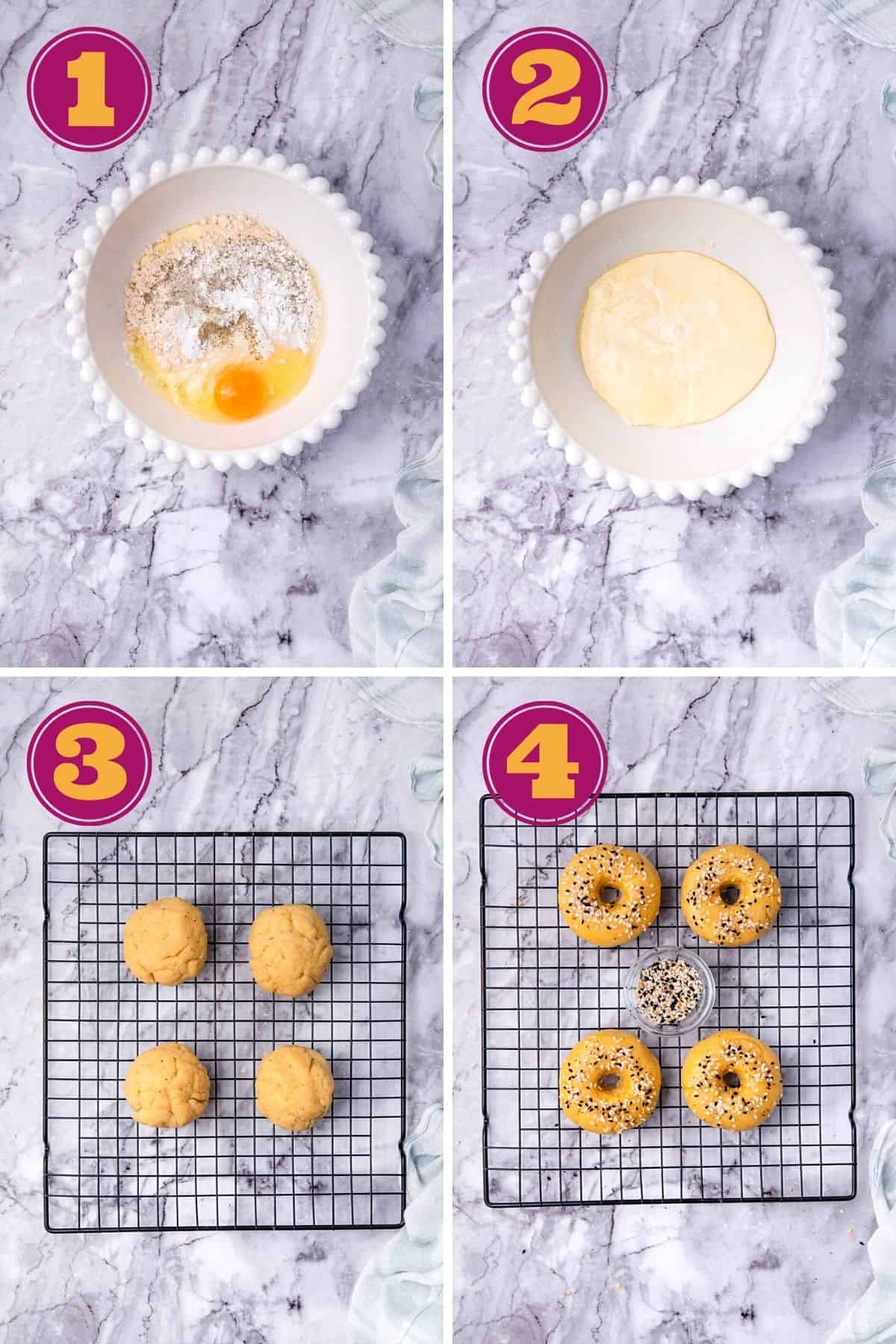 step-by-step instructions for how to make Keto Bagels with almond flour fathead dough