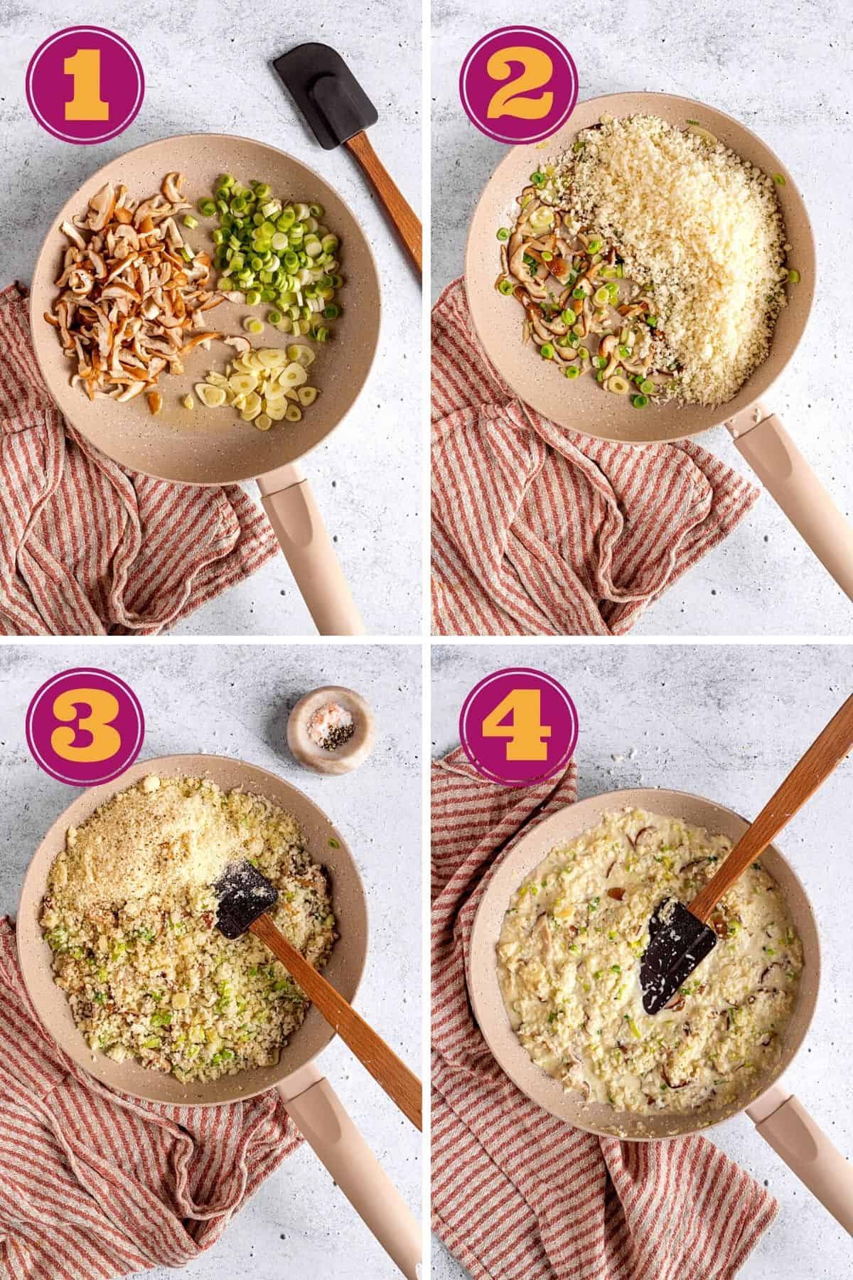 step-by-step instructions for how to make Keto Mushroom Risotto