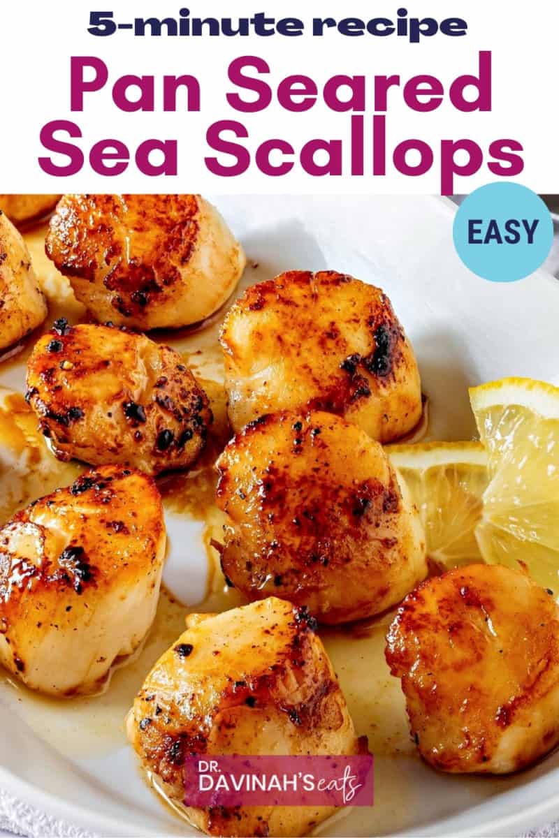 pinterest image for pan seared scallops