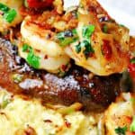 Shrimp Scampi & Steak on a plate