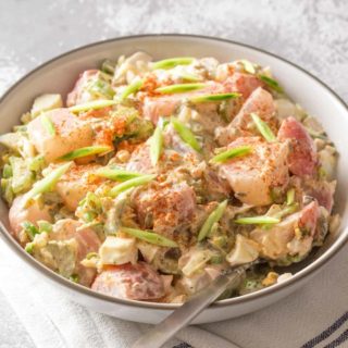 keto potato salad with radishes in a bowl