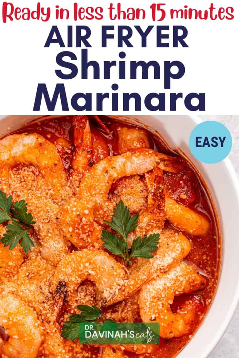 Pinterest image for shrimp marinara in the air fryer