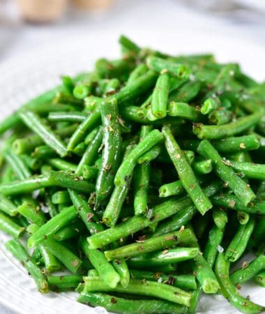 Air Fryer Frozen Green Beans on a plate