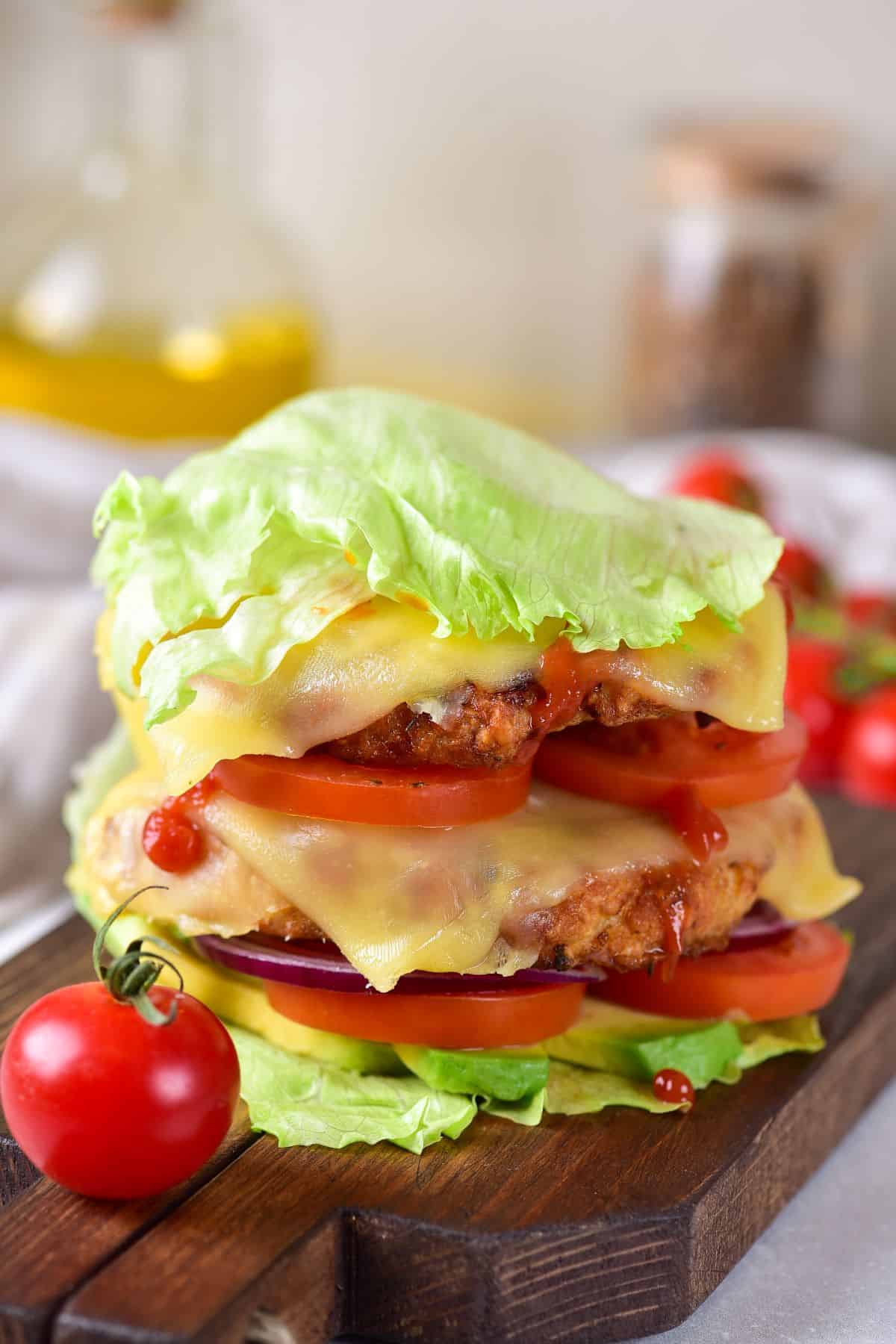 Turkey Burgers with cheese and lettuce on top