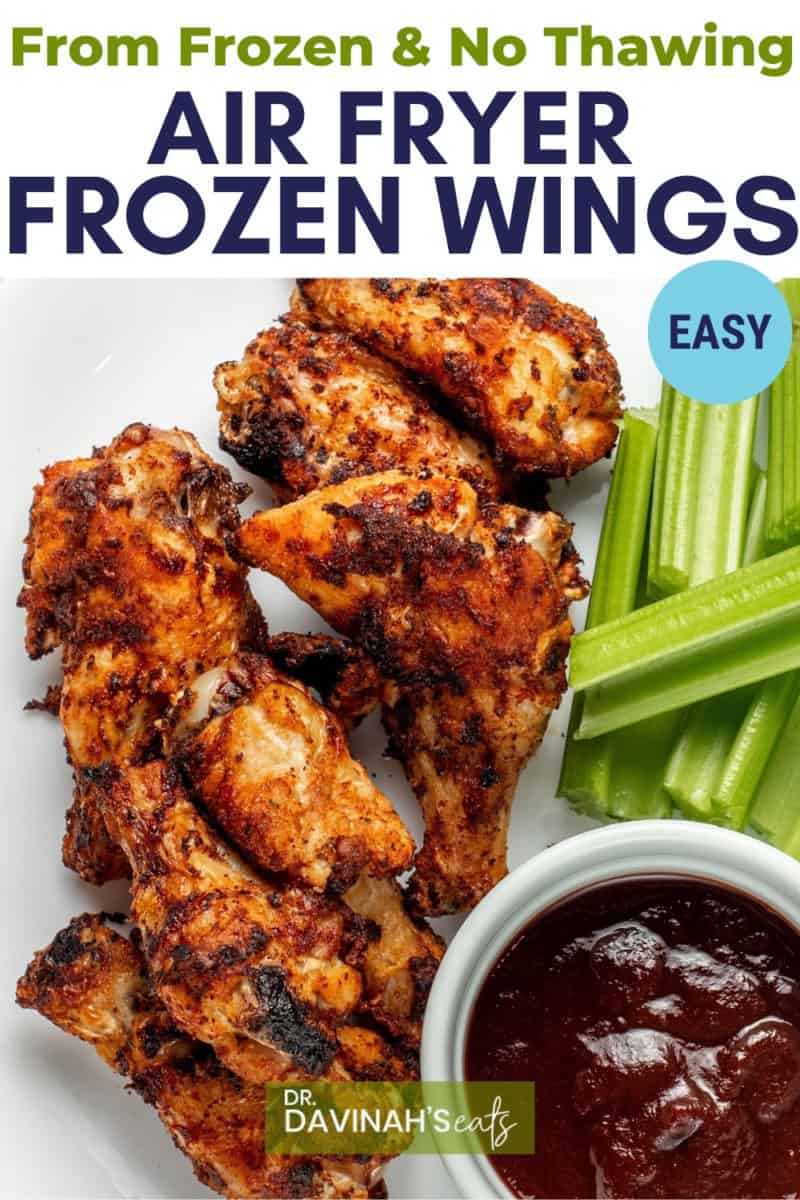 pinterest image for how to cook frozen wings in an air fryer