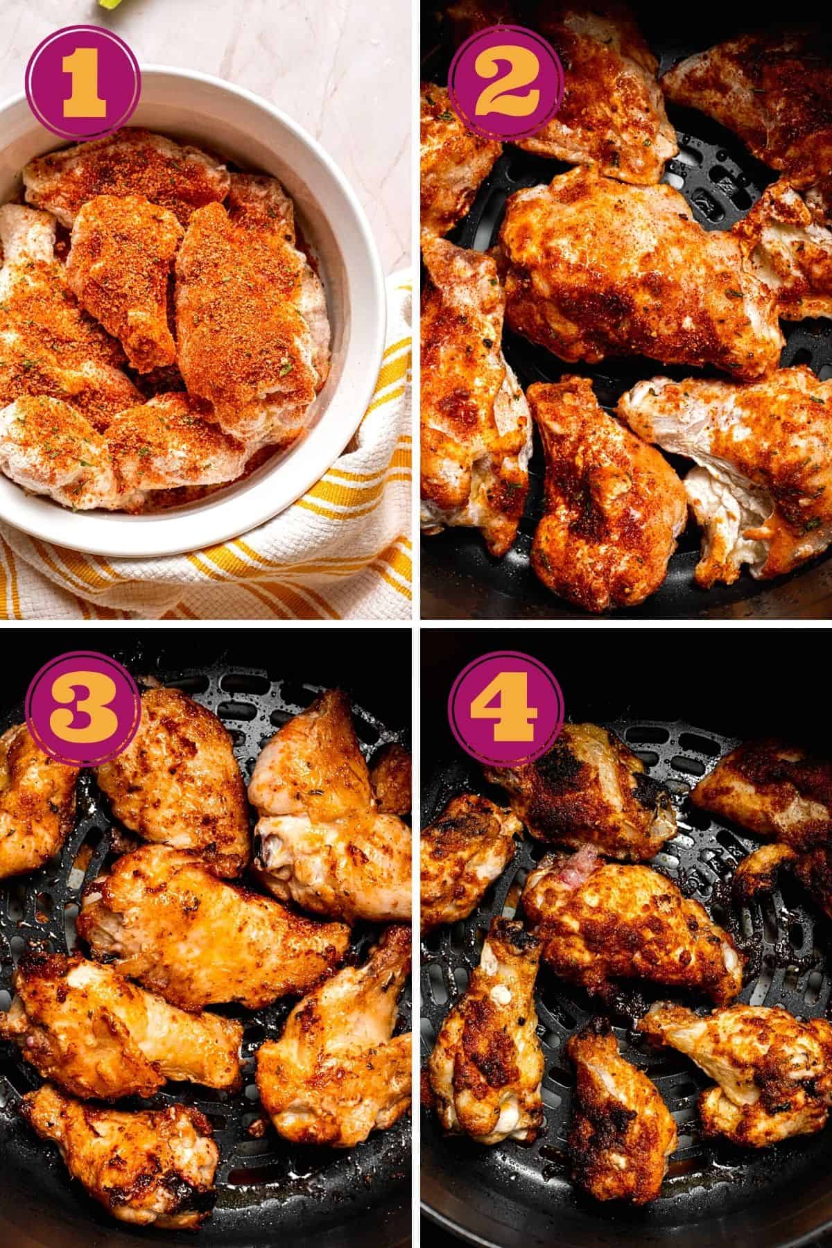 4 steps to cook frozen chicken wings in the bottom of the basket in the Ninja Foodi air fryer
