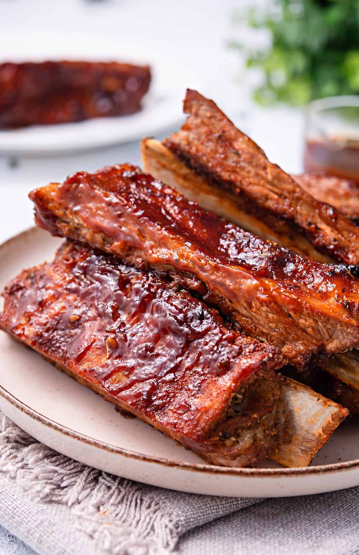 slices of air fryer pork ribs on a plate