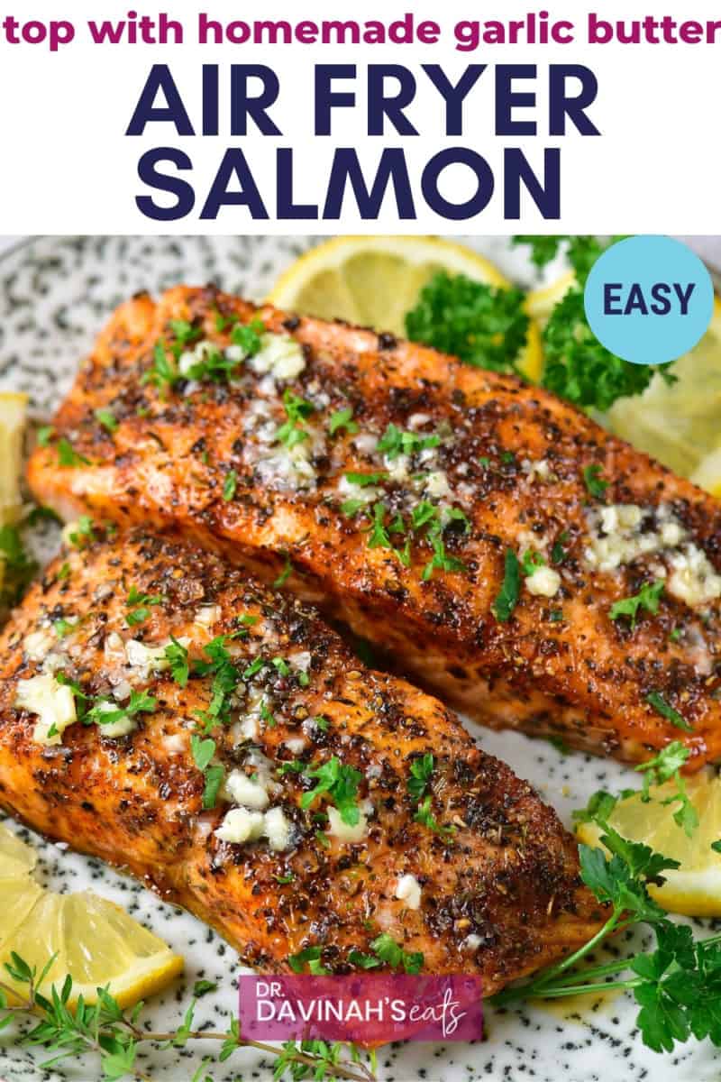 pinterest image for air fryer salmon recipe