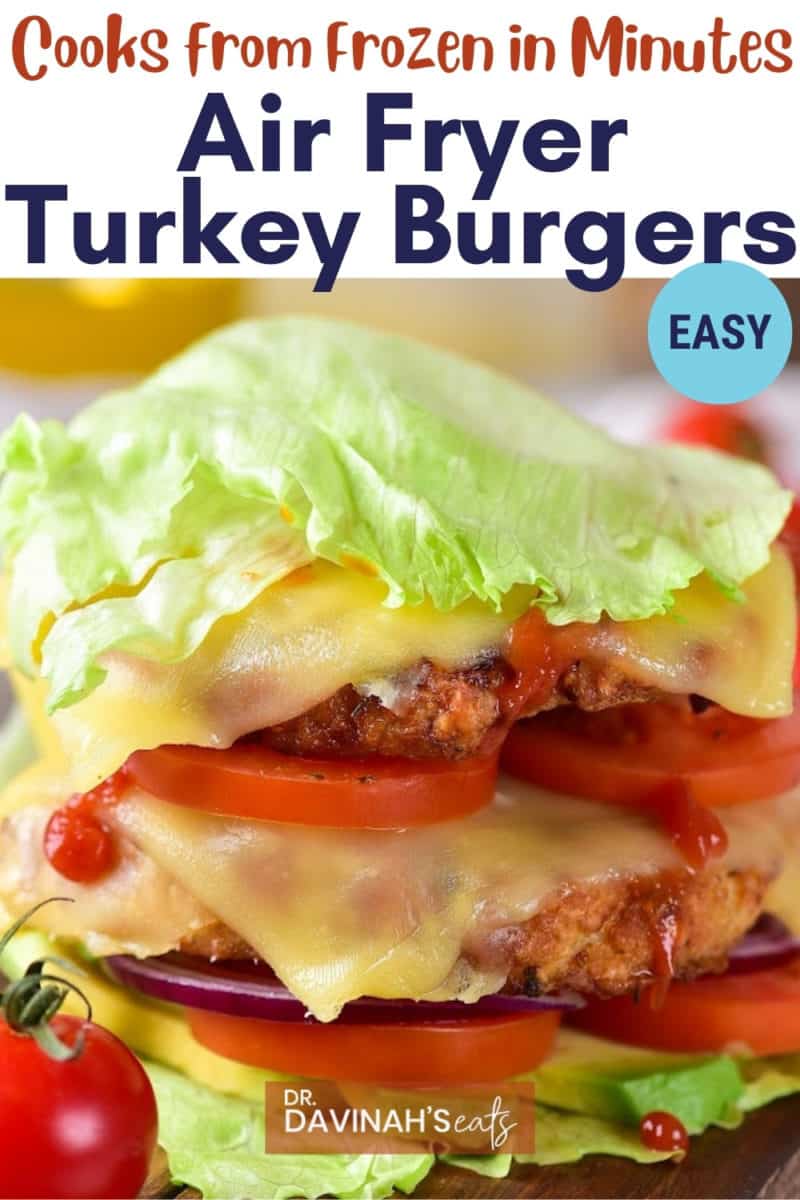 pinterest image for air fryer frozen turkey burgers