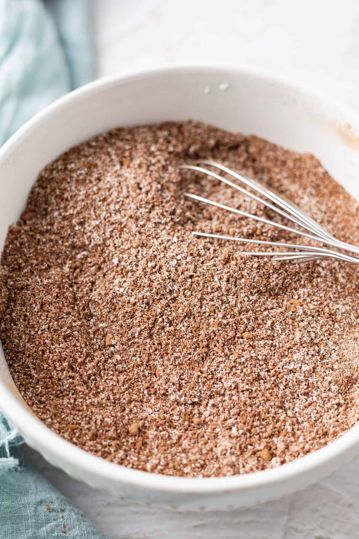 mixing dry ingredients to make brownies