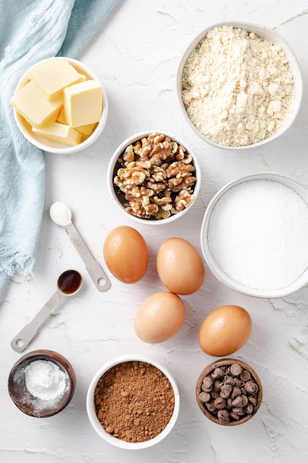 Almond Flour Brownies ingredients on the table
