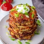 stacked Cauliflower Hash Browns with green onions