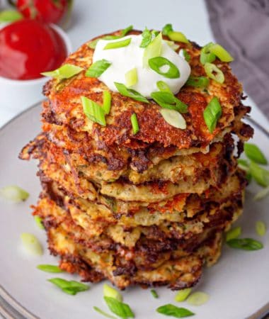 stacked Cauliflower Hash Browns with green onions