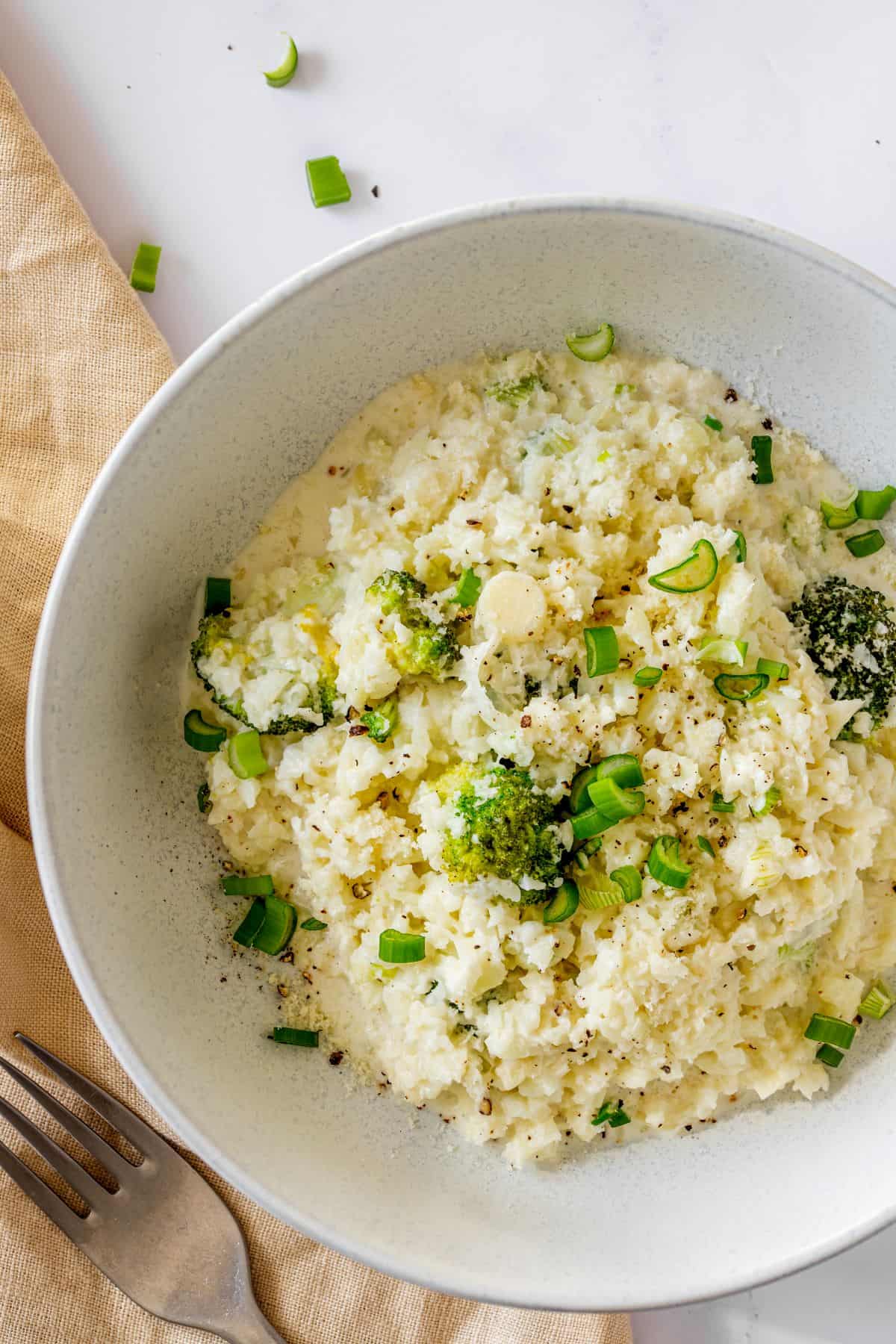closeup shot of Cauliflower Rice Risotto on a plate