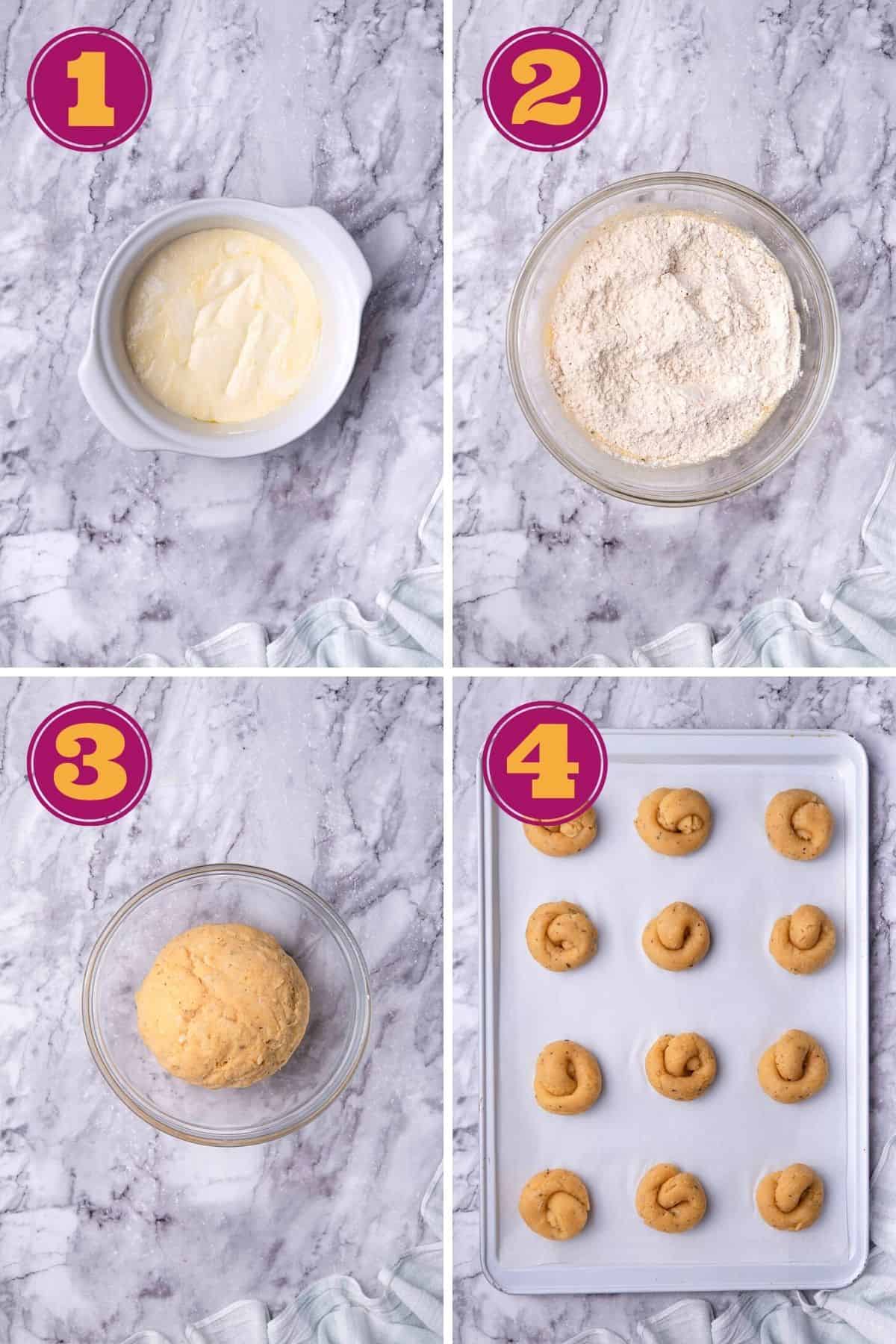 steps to make keto garlic bites dough and knots