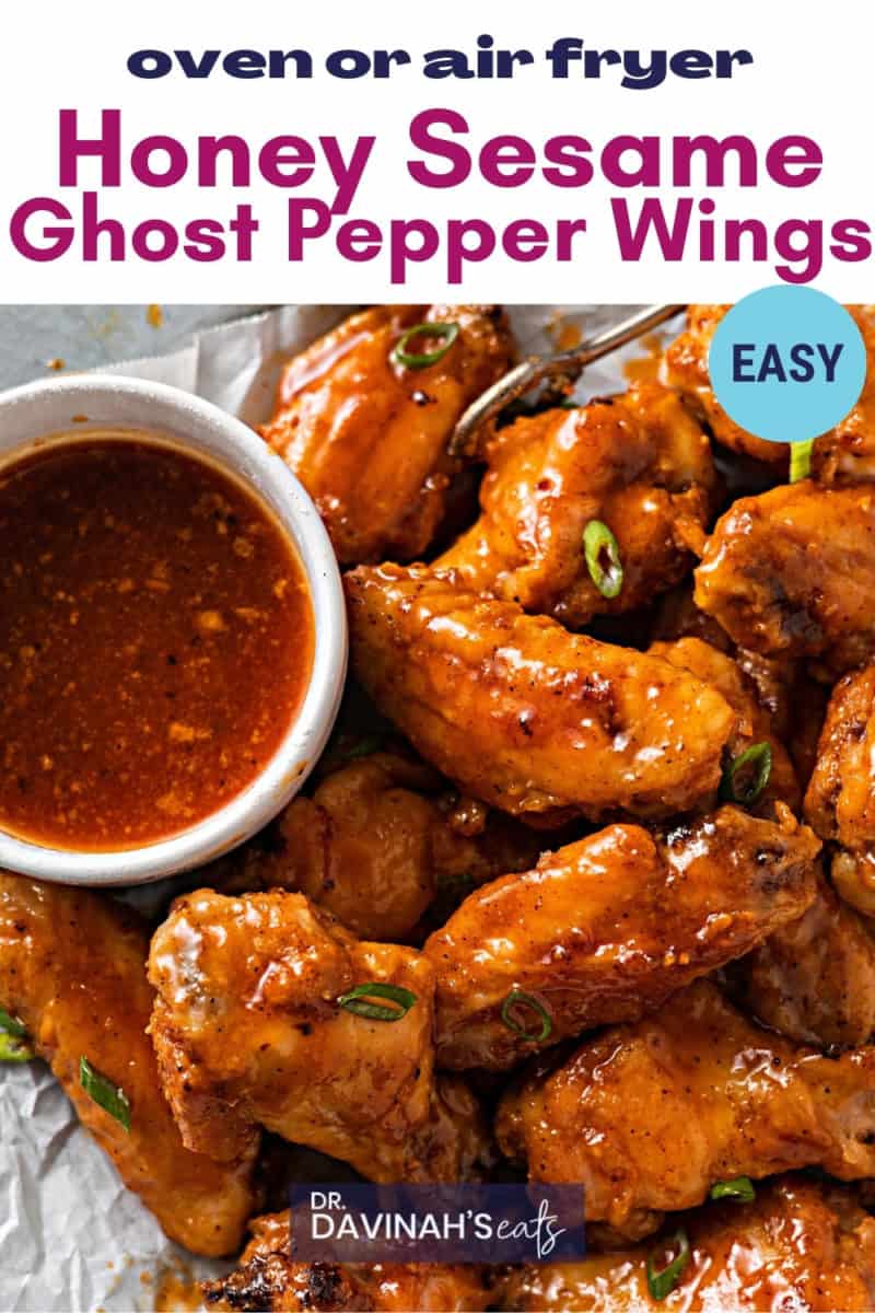 pinterest image for honey sesame ghost pepper wings