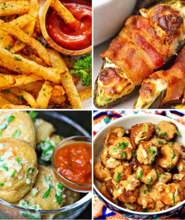 keto appetizers like bang bang shrimp, jicama fries, jalapeño poppers, and keto bread bites