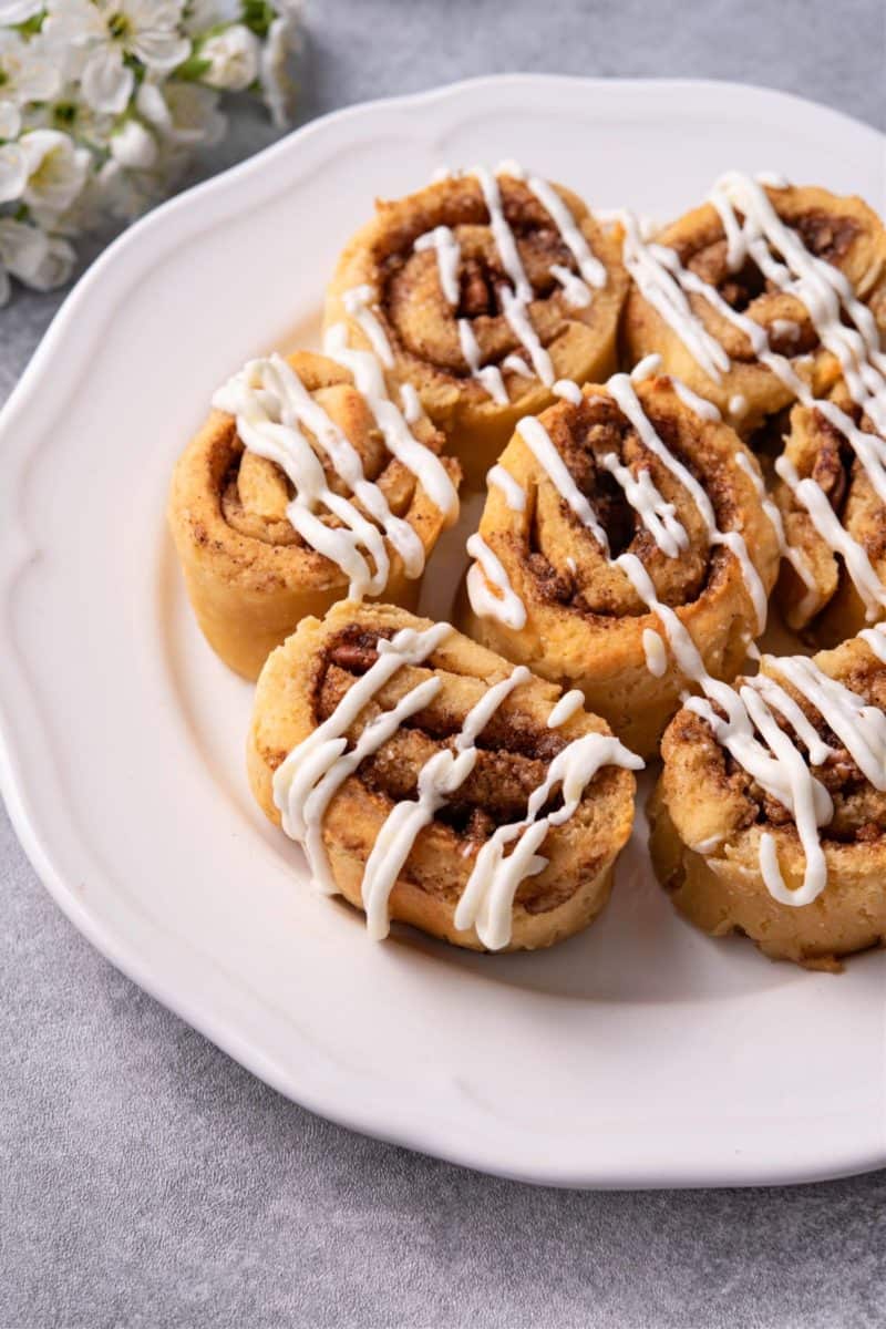close up shot of Keto Cinnamon Rolls on a plate