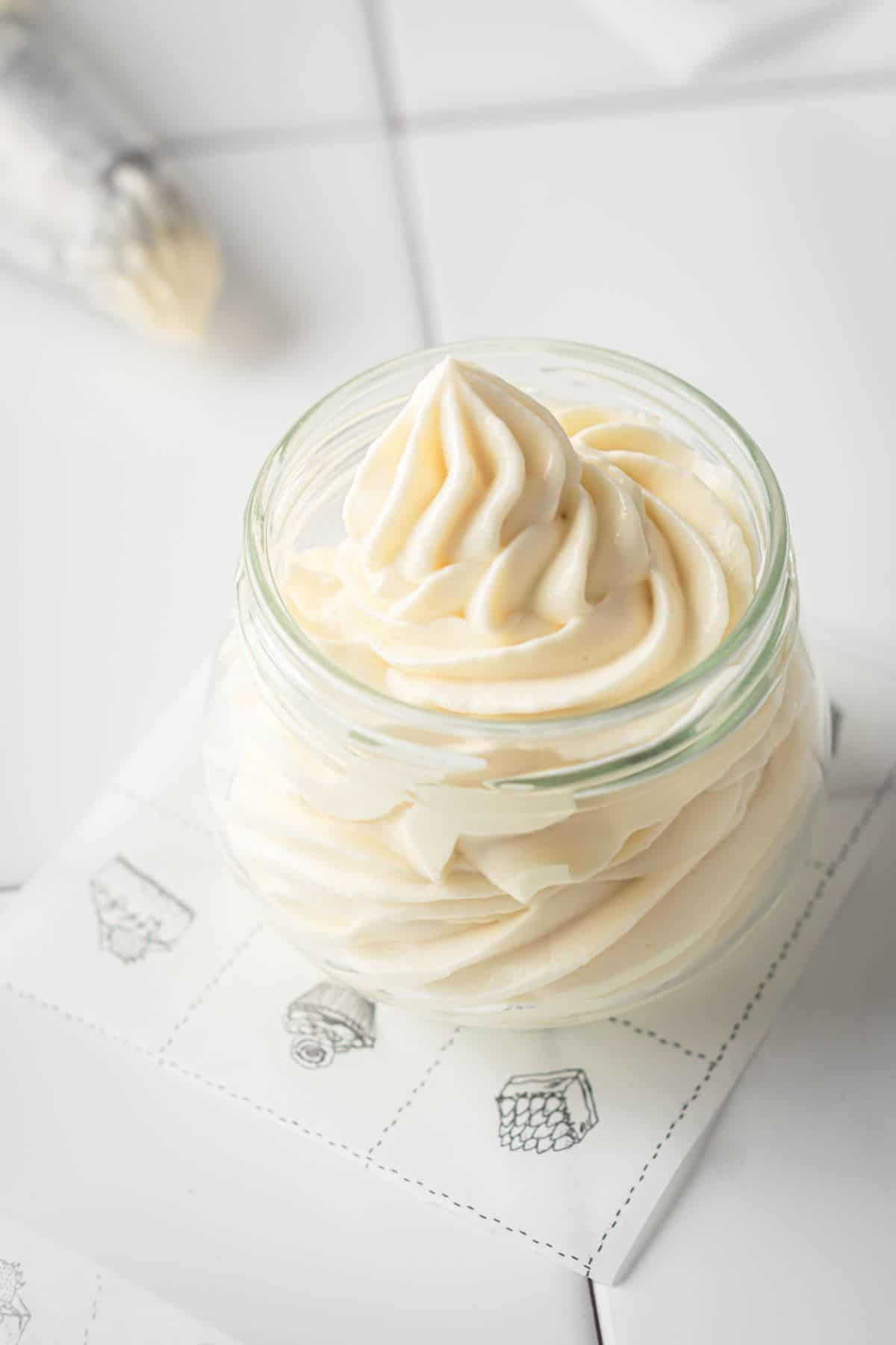 Keto Cream Cheese Frosting on a mason jar